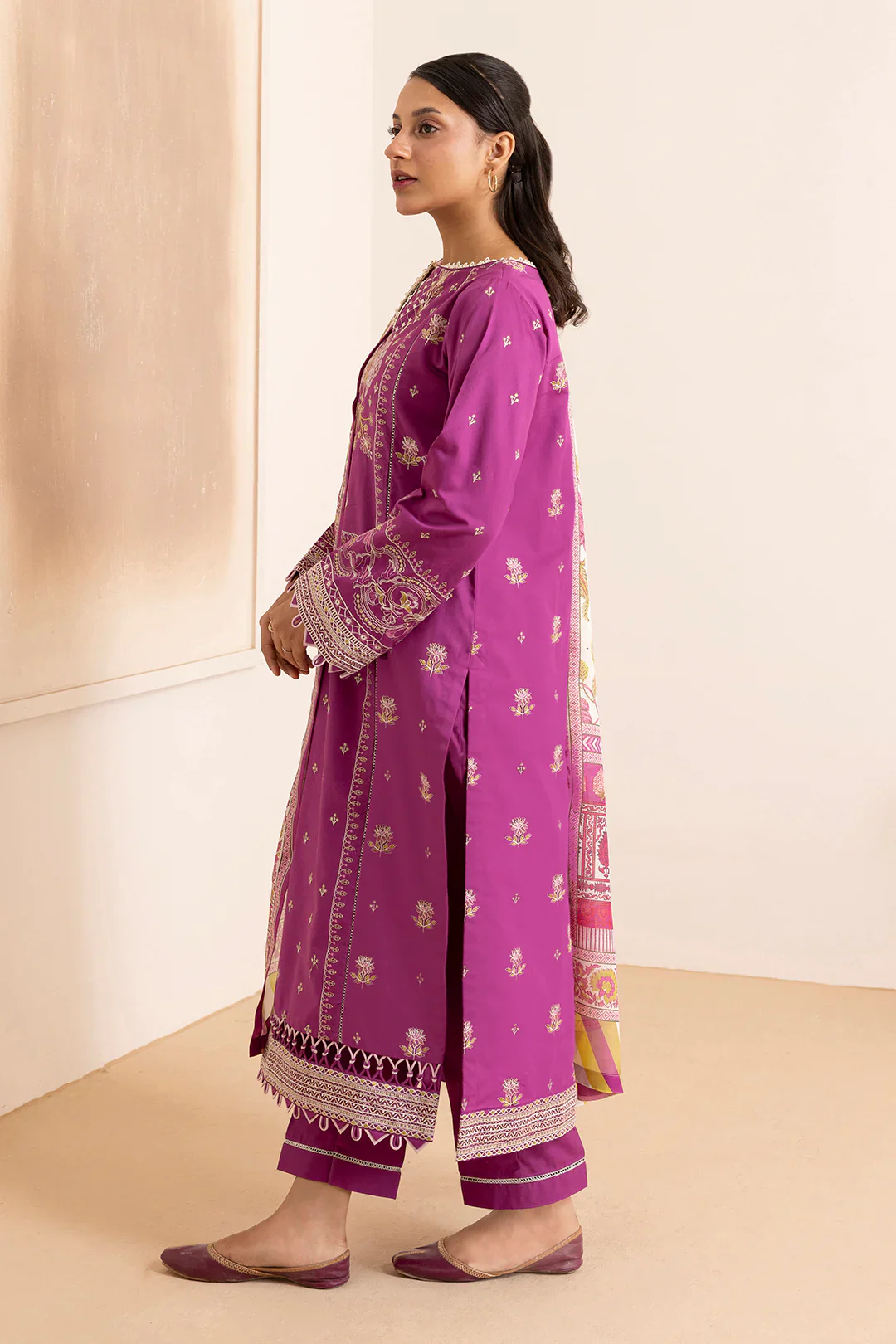 Zellbury Cotton Satin – Embroidered Shirt Shalwar Dupatta - 0259 - Image 5