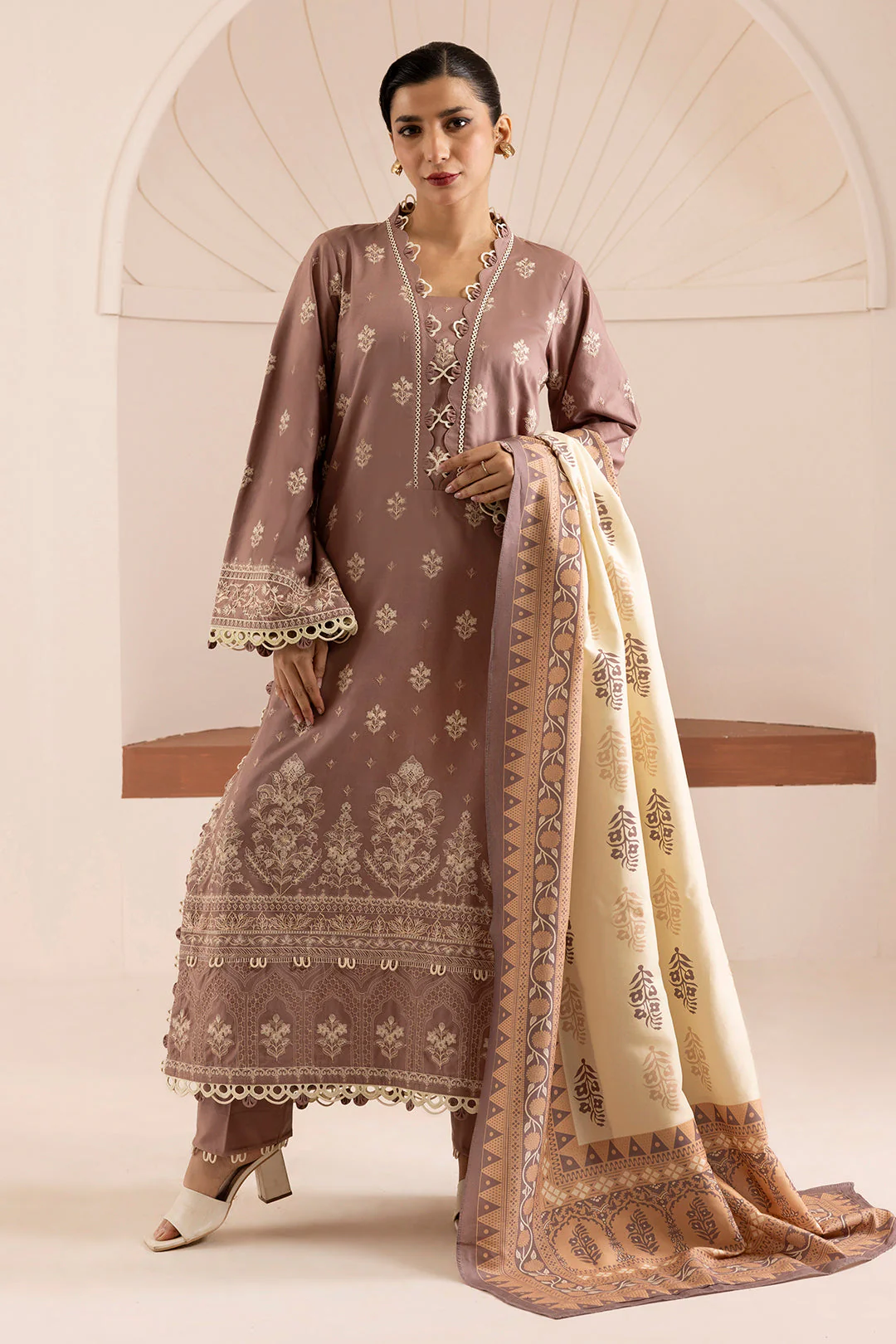 Zellbury Cotton Satin โ Embroidered Shirt Shalwar Dupatta - 0270