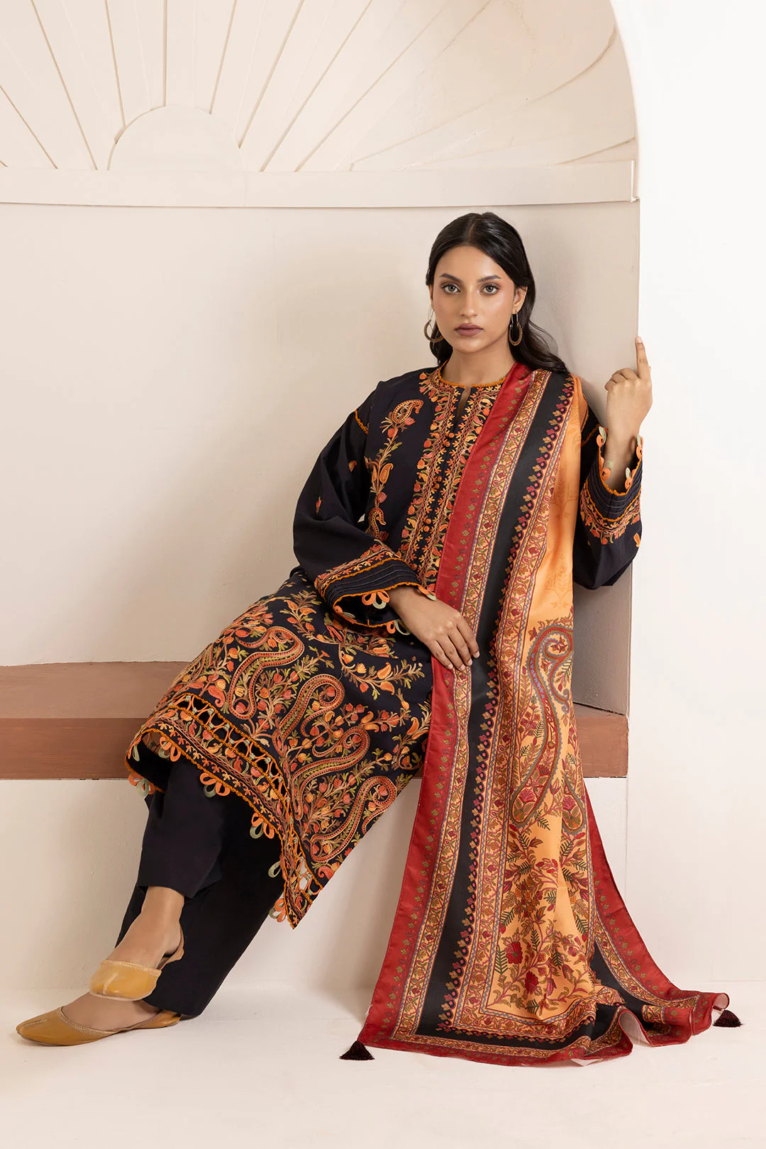 Zellbury Cotton Satin – Embroidered Shirt Shalwar Shawl - 0264 - Image 3
