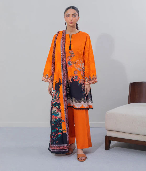 Zellbury Intermix Collection – Embroidered Shirt Dupatta - Orange - Cambric Suit-0612 - WUC23E20612 - Image 2