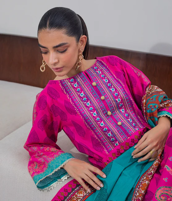 Zellbury Intermix Collection – Embroidered Shirt Dupatta - Pink - Cambric Suit-0613 - WUC23E20613 - Image 3