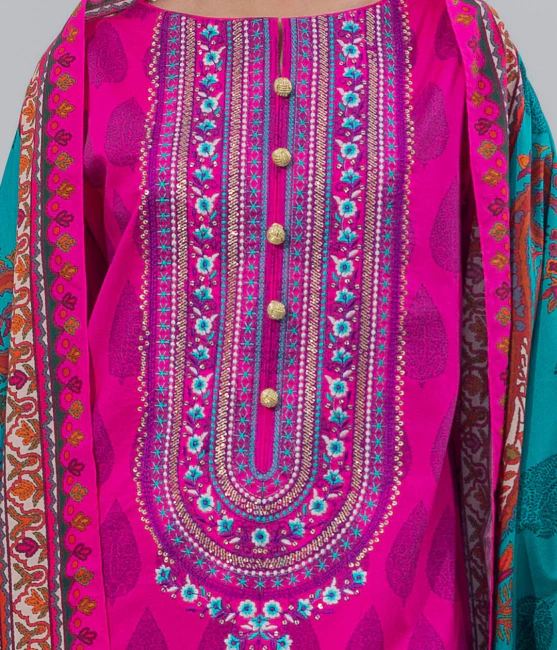 Zellbury Intermix Collection – Embroidered Shirt Dupatta - Pink - Cambric Suit-0613 - WUC23E20613 - Image 4