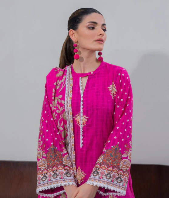 Zellbury Intermix Collection – Embroidered Shirt Shalwar Dupatta - Pink - Cambric Suit-0643 - WUC23E30643 - Image 3