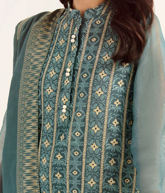Zellbury Luxury Collection – Embroidered Shirt Shalwar Dupatta - Green - Khaddi Net Suit-0359 WULC23E30359 - Image 4