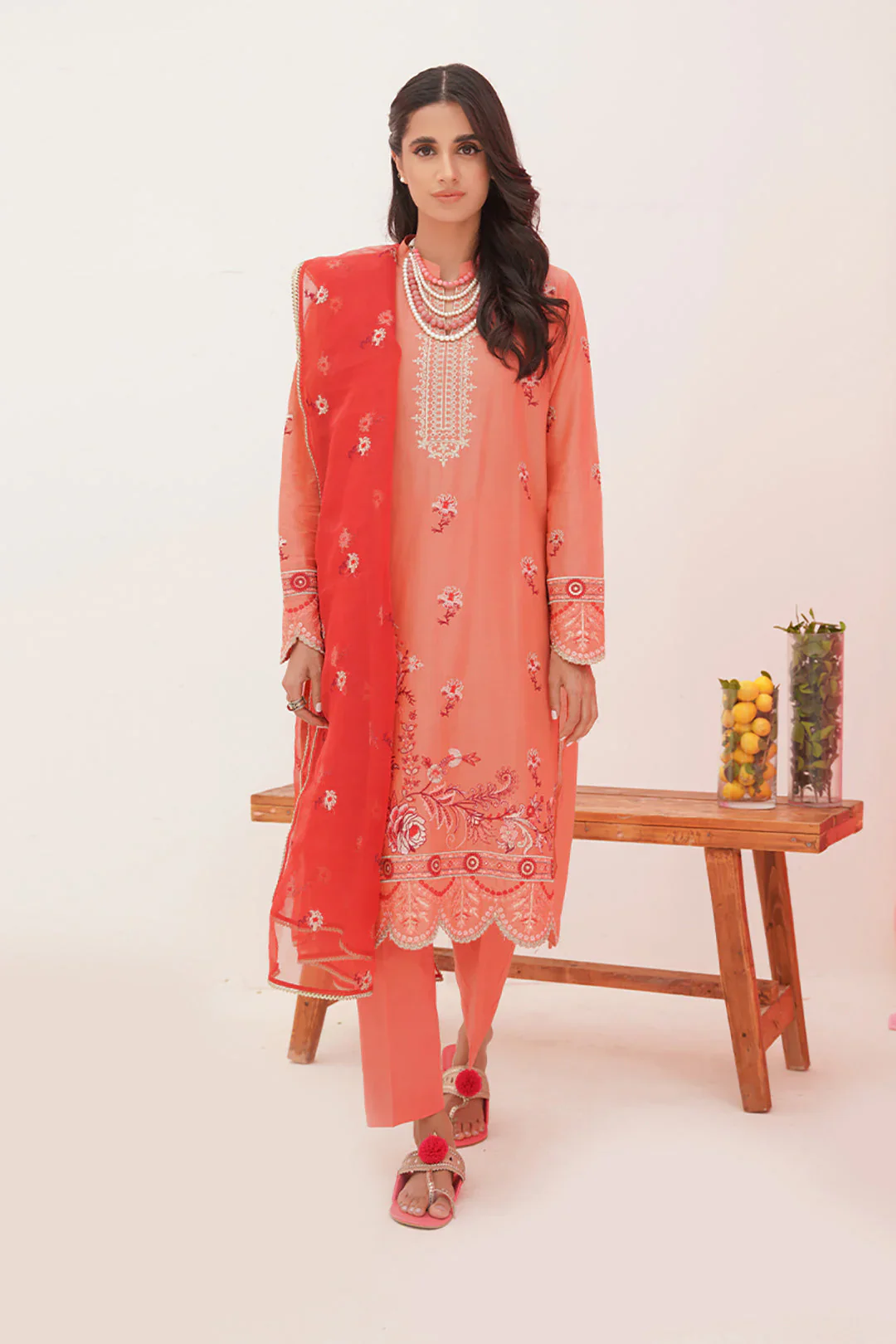 Zellbury Luxury Collection – Embroidered Shirt Shalwar Dupatta - Pink - Lawn Suit WULC22E30365 - Image 2